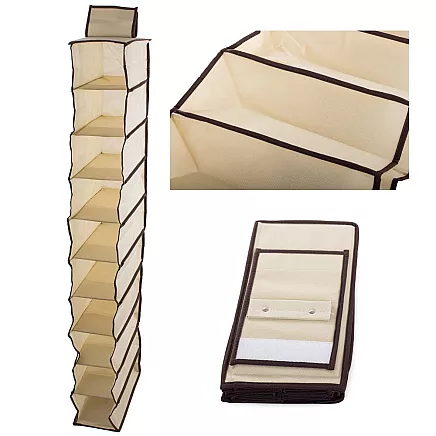 Piekaramais skapja organizators ar 10 plauktiem, 120 cm, bēšs