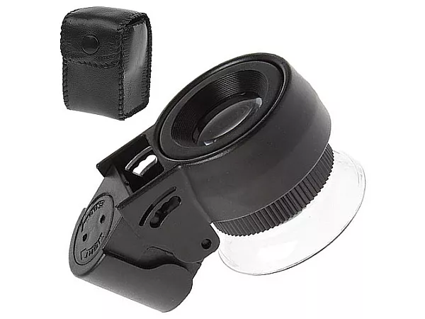 Juveliera kabatas lupa 45x ar 2 LED un UV gaismu, melna