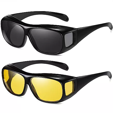 HD VISION auto nakts redzamības un saulesbrilles komplekts, melnas/dzeltenas