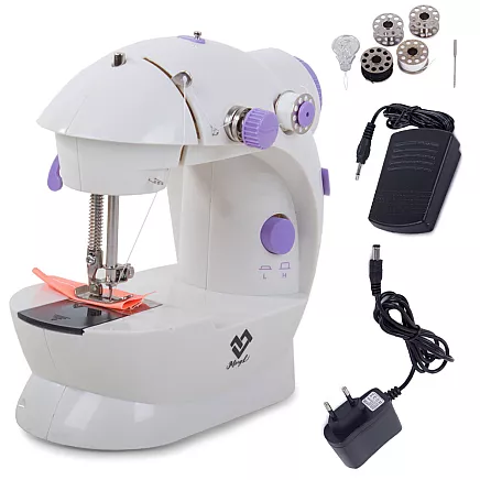 Mini sewing machine with pedal and power adapter