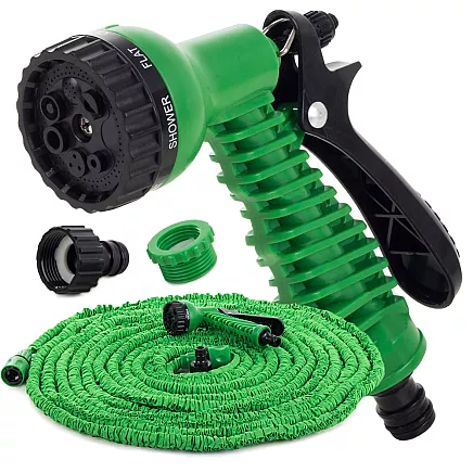 Dārza šļūtene ar 7 uzgaļu pistoli, 15m-45m