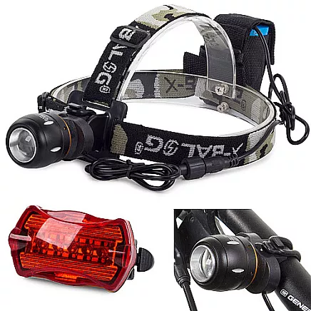 Bailong priekšējā galvas lukturis ar CREE LED, zoom, velosipēdam un kājām