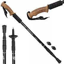 Skandināvu teleskopiskās nūjošanas staigāšanas nūjas 2 gab. ar korķa rokturi, Melns