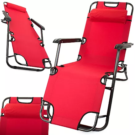 Dārza Pludmales Guļamkrēsls Atpūtas Saliekams Krēsls ar Galvas Balstu, Sarkans