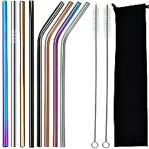 Atkārtoti lietojamu metāla dzērienu kokteiļu salmiņu komplekts - 8 gab.