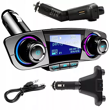 Bluetooth USB 5.0 Multifunctional Car Charger and Bluetooth Player FM Transmitter, 8in1