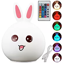 Bērnu Silikona LED RGB Gaisma Nakts Lampa ar Tālvadības Pulti, Zaķis