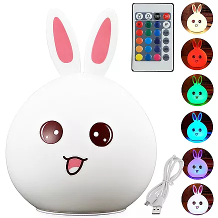 Bērnu Silikona LED RGB Gaisma Nakts Lampa ar Tālvadības Pulti, Zaķis