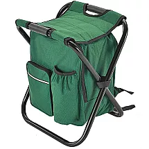 Saliekams makšķernieku krēsls ar mugursomu un termopiedevu, zaļš