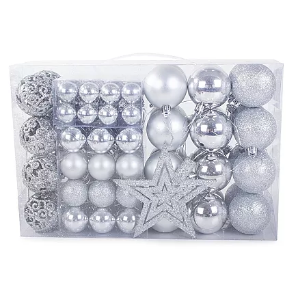 Ziemassvētku egles rotājumu komplekts, dekoratīvās bumbiņas un zvaigzne, komplekts 100...