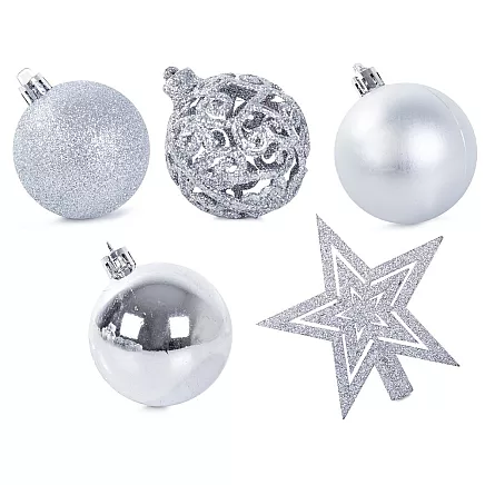 Ziemassvētku egles rotājumu komplekts, dekoratīvās bumbiņas un zvaigzne, komplekts 100...