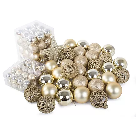 Ziemassvētku egles rotājumu komplekts, dekoratīvās bumbiņas un zvaigzne, komplekts 100...