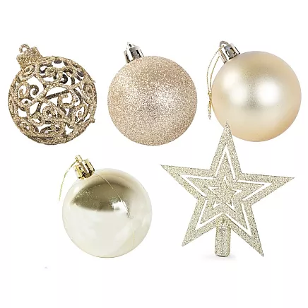 Ziemassvētku egles rotājumu komplekts, dekoratīvās bumbiņas un zvaigzne, komplekts 100...