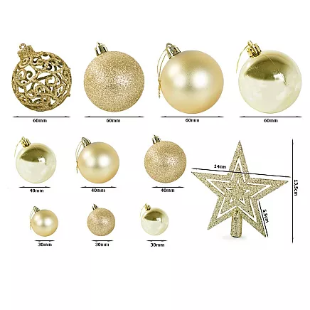 Ziemassvētku egles rotājumu komplekts, dekoratīvās bumbiņas un zvaigzne, komplekts 100...