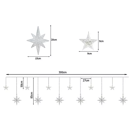 Ziemassvētku Gaismas Virtene, Aizkars, Zvaigznes, 138 LED, RGB
