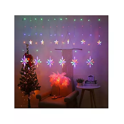 Ziemassvētku Gaismas Virtene, Aizkars, Zvaigznes, 138 LED, RGB