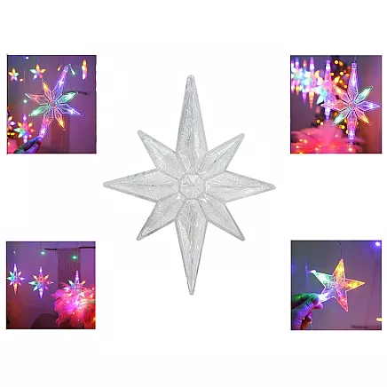 Ziemassvētku Gaismas Virtene, Aizkars, Zvaigznes, 138 LED, RGB