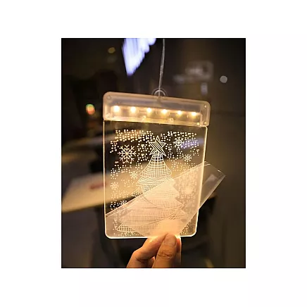 3D Vitrāžas Loga Dekorācija, Ziemassvētku Gaismas, Egle