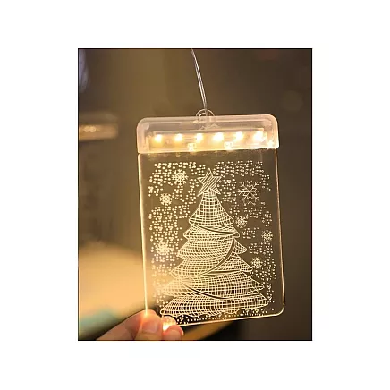 3D Vitrāžas Loga Dekorācija, Ziemassvētku Gaismas, Egle