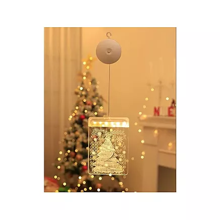 3D Vitrāžas Loga Dekorācija, Ziemassvētku Gaismas, Egle