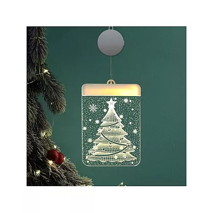 3D Vitrāžas Loga Dekorācija, Ziemassvētku Gaismas, Egle