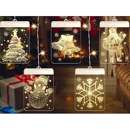 3D Stikla LED Ziemassvētku Logu Rotājums, Sniegpārsla