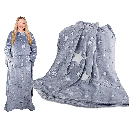 Blanket with sleeves fleece warm sweatshirt dressing gown neon