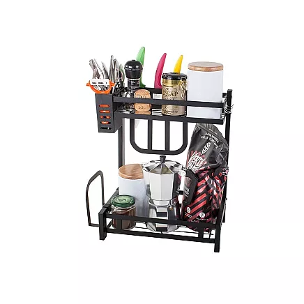 Divlīmeņu virtuves organizators plaukts loft stilā, melns