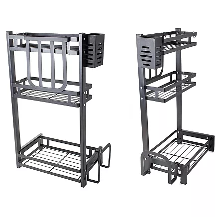 Trīslīmeņu virtuves plaukts organizators loft stilā, melns