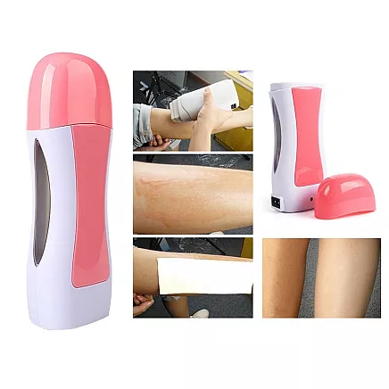 Vaksācijas komplekts ar sildītāju, vasku kasetē un strēmelēm, rozā-balts