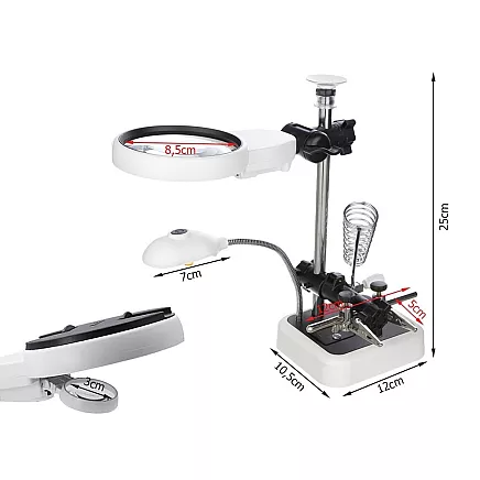 Third hand soldering kit magnifying glass holder 6 led