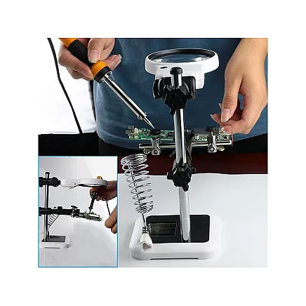 Third hand soldering kit magnifying glass holder 6 led