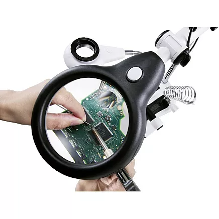 Third hand soldering kit magnifying glass holder led