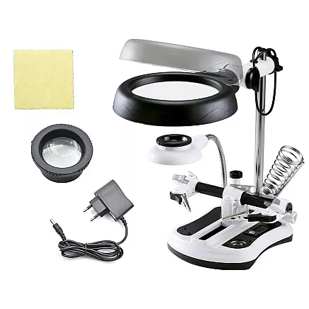 Third hand soldering kit magnifying glass holder led