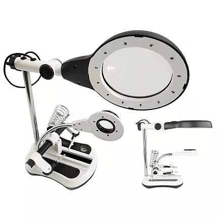 Third hand soldering kit magnifying glass holder led