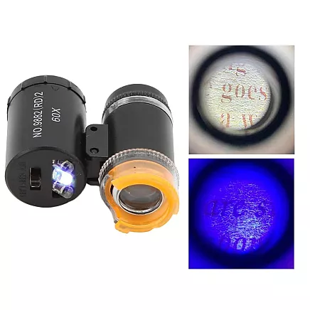 Pocket microscope jewelers magnifier 2 led uv