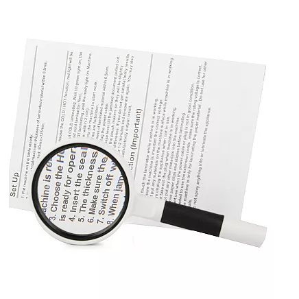 Klasiskā lupa ar 6x palielinājumu, 65 mm, melnbalta