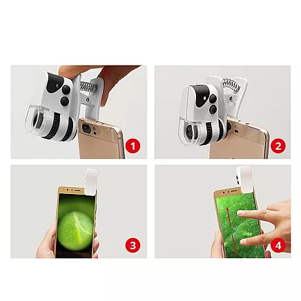 Mini mikroskops telefonam 60x ar LED un UV gaismu