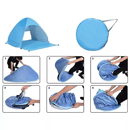 Pašatverams pludmales telts ar UV aizsardzību, liela, zila