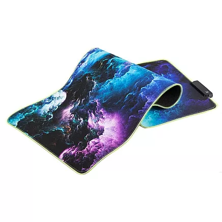 Datorgalda Klaviatūras Paklājs Peles Paliktnis Kosmoss ar Apgaismojumu LED RGB, 30x80cm