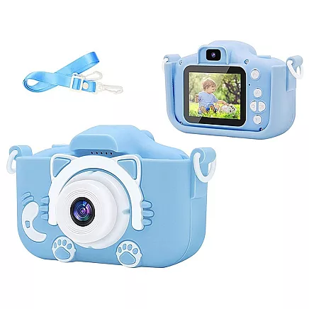 Bērnu Mini Fotoaparāts Digitālā Kamera ar Spēlēm Kaķis, 1080P, Zils