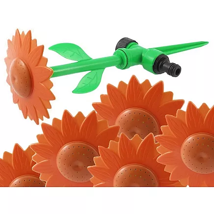 Dārza laistītājs ar saulespuķes uzgali, ar iespiežamu kātu, sarkans/zaļš