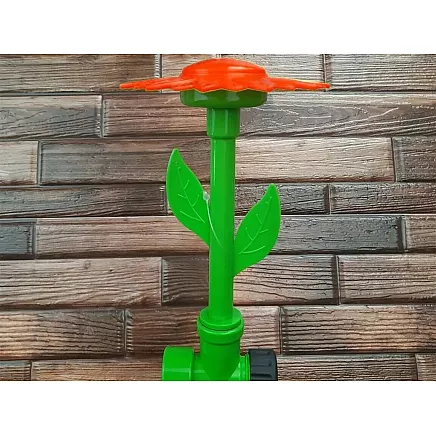 Dārza laistītājs ar saulespuķes uzgali, ar iespiežamu kātu, sarkans/zaļš