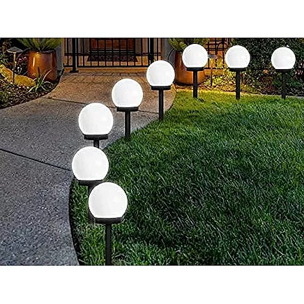 Saules dārza lampa bumba ar spicu, 10 cm, 4 gab., balta