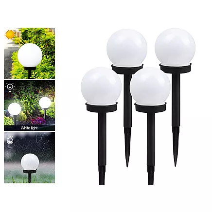 Saules dārza lampa bumba ar spicu, 10 cm, 4 gab., balta