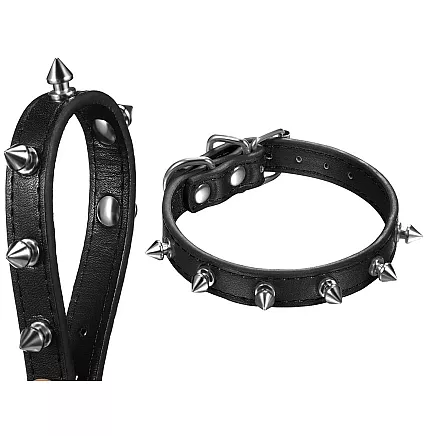 Studded dog collar eco leather adjustable l