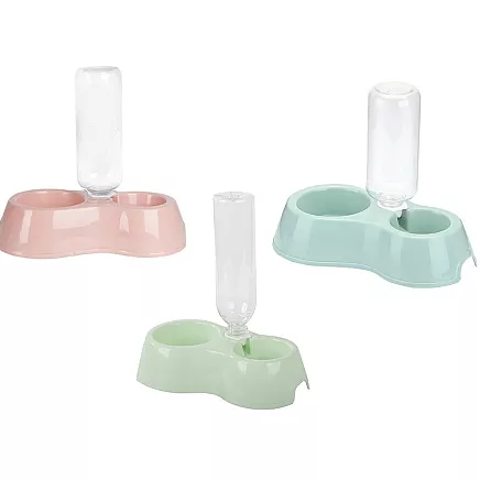 Double water bowl with dispenser for dog cat