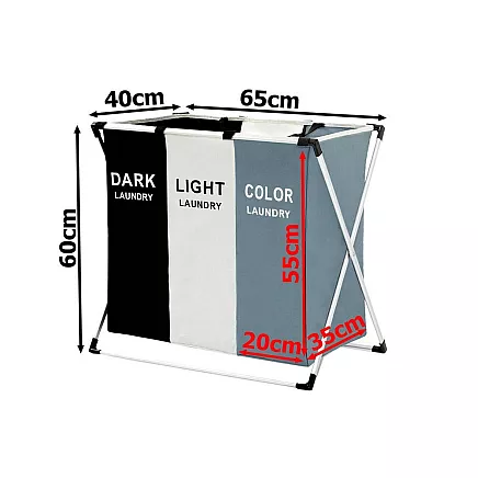 Veļas grozs ar 3 nodalījumiem 135L