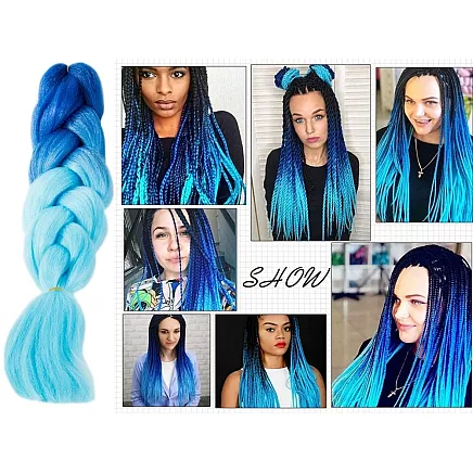 Sintētiskas ombre matu bizītes, zilas