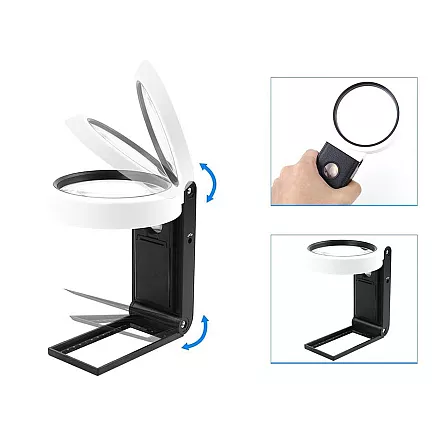 Folding jewellers magnifying glass 10x 25x 6 led 2 uv scale